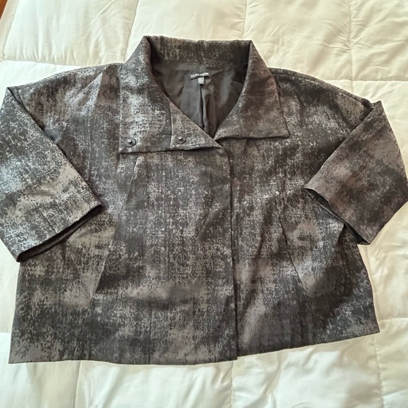 Eileen Fisher- Charcoal Grandeur Jacquard High Collar Blazer Jacket-M - Picture 2 of 8